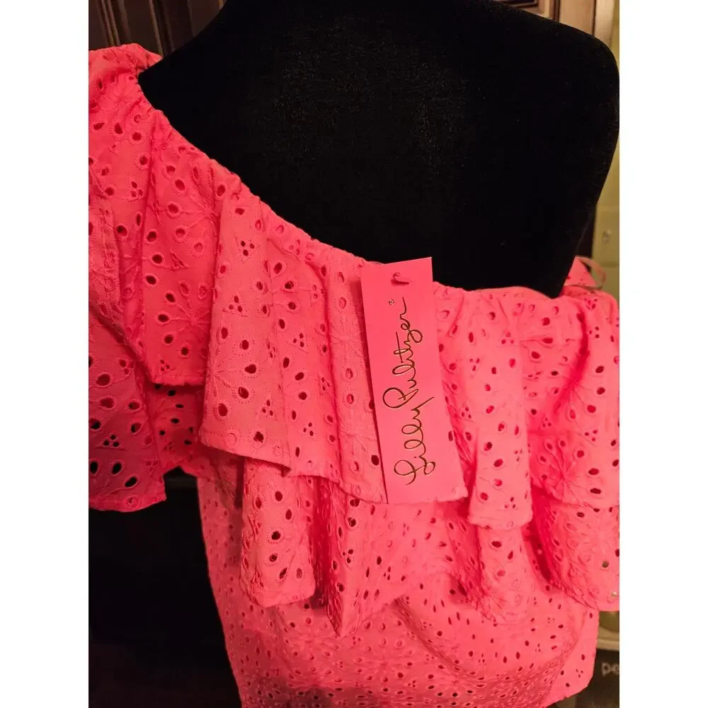 Lilly Pulitzer Trixie Eyelet Ruffle Top Bright Pink Berry NEW $138 Sz S - Picture 5 of 14